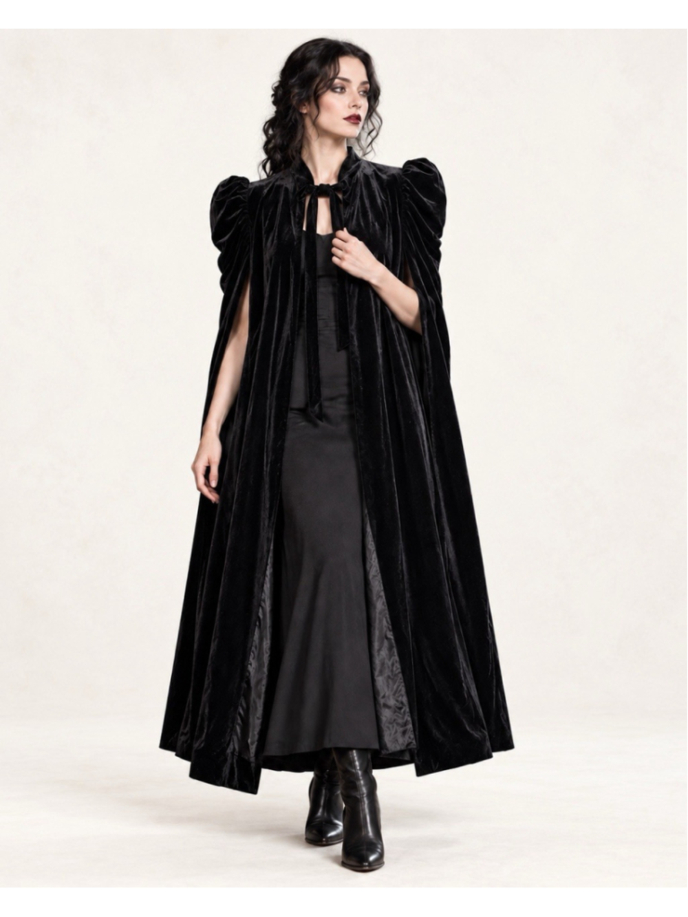 Women’s Velvet Cape SZ Small Gothic Edwardian Witchcore 3/4 Length Dramatic Puff
